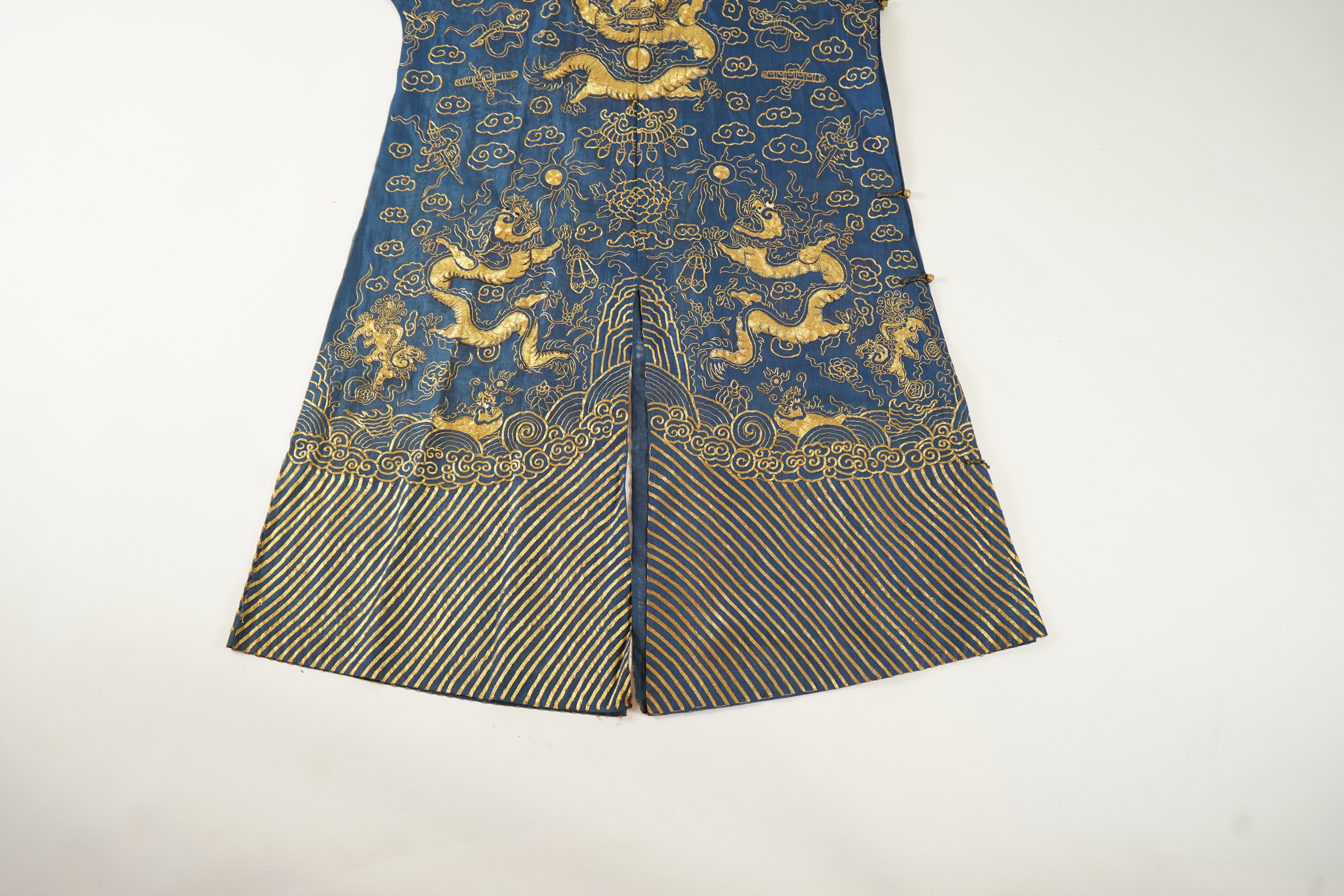 A Chinese gold thread and silk gauze ‘dragon’ summer robe, jifu, early 20th century